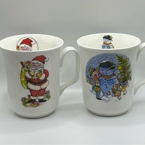 Vintage Christmas Bone China Mug Set